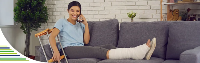 Woman with broken ankle on crutches