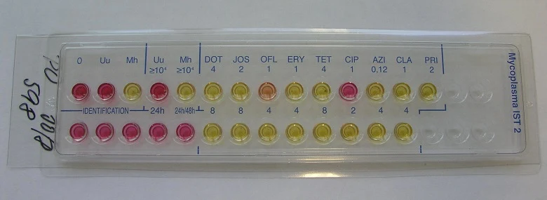Testovací deska pro identifikaci a citlivost na antibiotika Ureaplasmy.