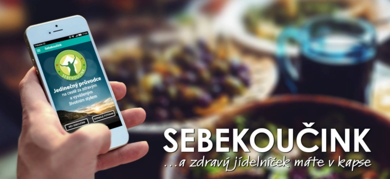 Mobilní aplikace pro sledování stravy s pozadím zdravých jídel.