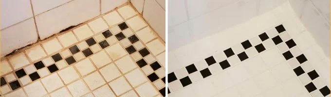 Před a po: špinavé dlaždice vyčištěné kyselinou chlorovodíkovou.