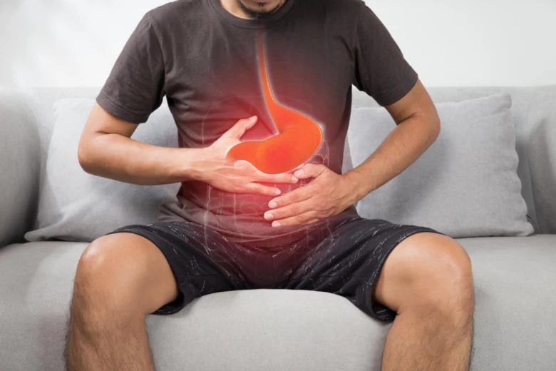 Man with stomach graphic overlay