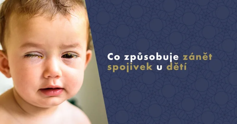 Pláčající dítě s červeným okem na modrém pozadí