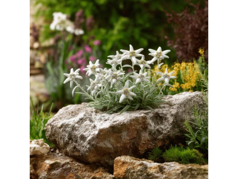 Edelweiss flowers on rock
