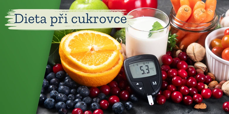 Glukometr s ovocem zeleninou ořechy jogurtem pro diabetickou stravu