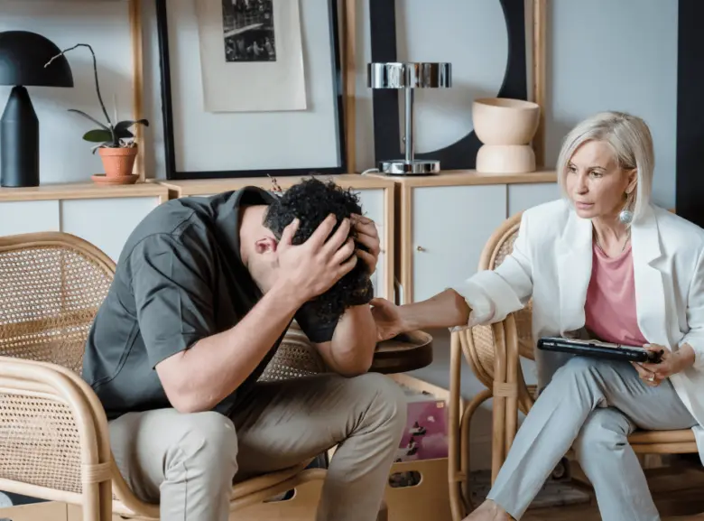 Therapist and distressed client