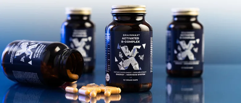 B-complex supplement bottles and capsules