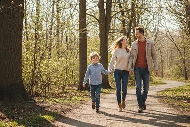 Family walking in park
