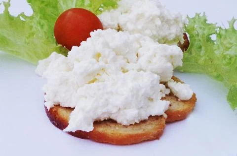 Tvaroh na toustu s okurkou a rajčetem jako zdravá snídaně.